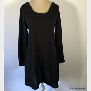 Route Long Sleeve Sweater Dress Womens SMALL Scoop Neck Black Short Flared Loose